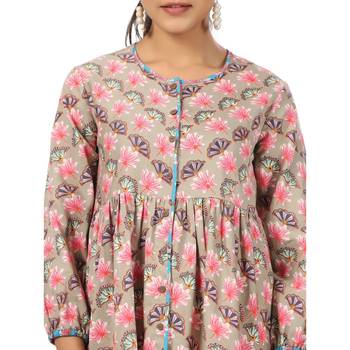 Multicolor front button floral printed cotton top 2