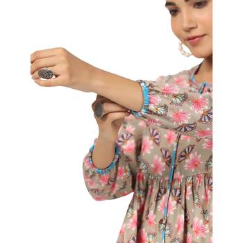Multicolor front button floral printed cotton top 3