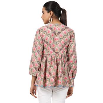 Multicolor front button floral printed cotton top 4