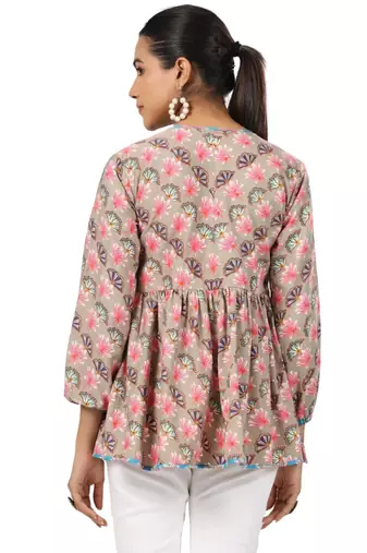 Multicolor front button floral printed cotton top