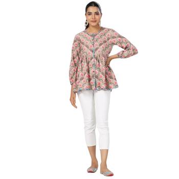 Multicolor front button floral printed cotton top 5