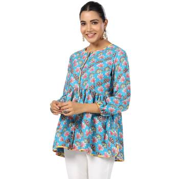 Multicolor front button floral printed cotton top 1