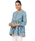 Multicolor front button floral printed cotton top