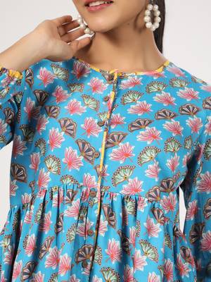 Multicolor front button floral printed cotton top 2