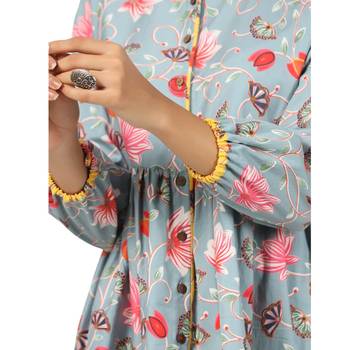 Floral printed cotton front button 3/4th sleeve regular top 2