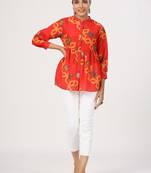 Floral printed cotton front button 3/4th sleeve regular top