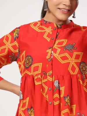 Floral printed cotton front button 3/4th sleeve regular top 4