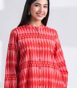 Casual mandarin collar red pink printed cotton shirt