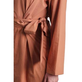 Brown flare full sleeves pure cotton long maxi shirt dress with belt 4