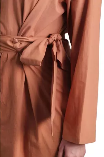 Brown flare full sleeves pure cotton long maxi shirt dress with belt