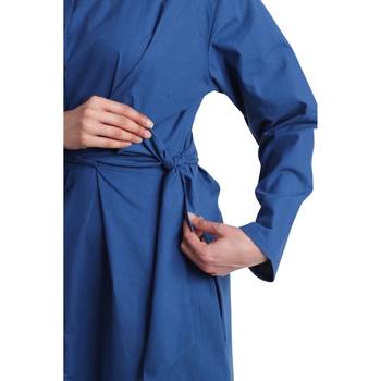 Indigo flare full sleeves pure cotton long maxi shirt dress with belt 3