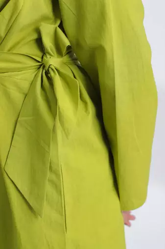 Lime green flare full sleeves pure cotton long maxi shirt dress with belt