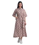 geometric hand print full length front button cotton shirt dress