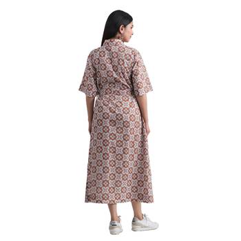 geometric hand print full length front button cotton shirt dress 3