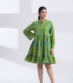 Women's tiger hand print cotton knee length short tired dress