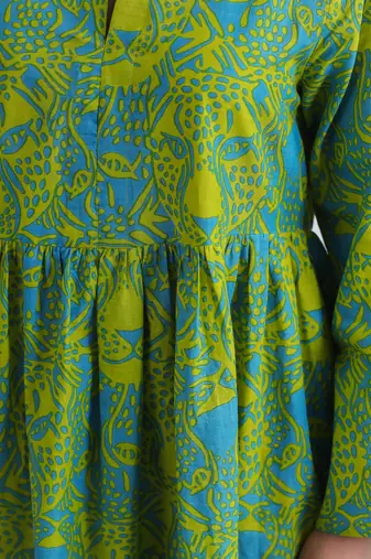 Women's tiger hand print cotton knee length short tired dress
