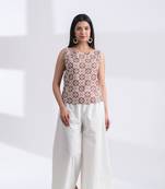 Women's cotton geometric print sleeveless round neck crop top