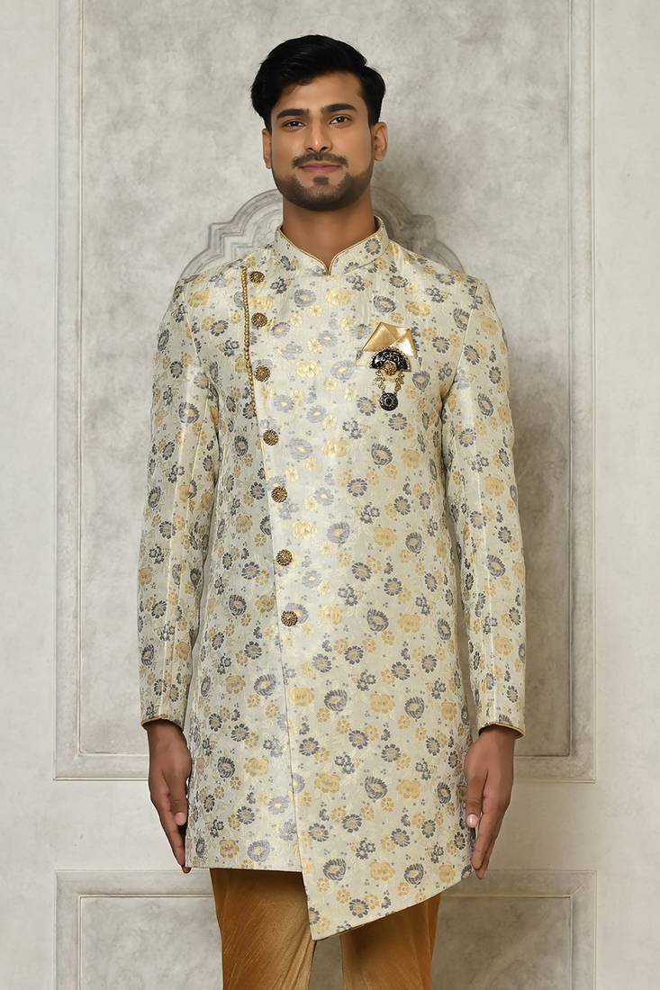 Grey indo western with  pattern work