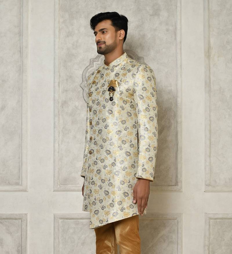 Grey indo western with  pattern work