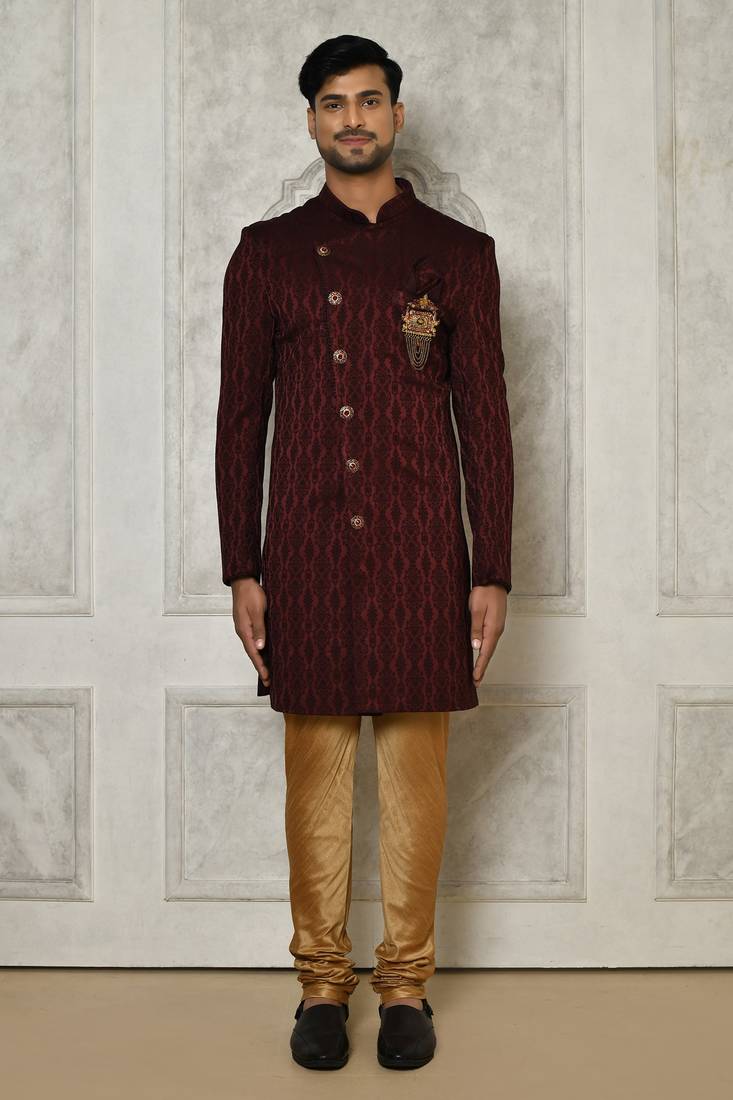 Mahroon indo western with  pattern work