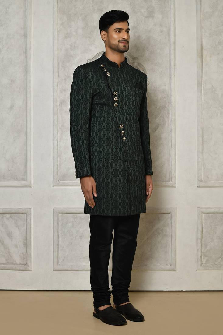 Bottle green indo western with  pattern work