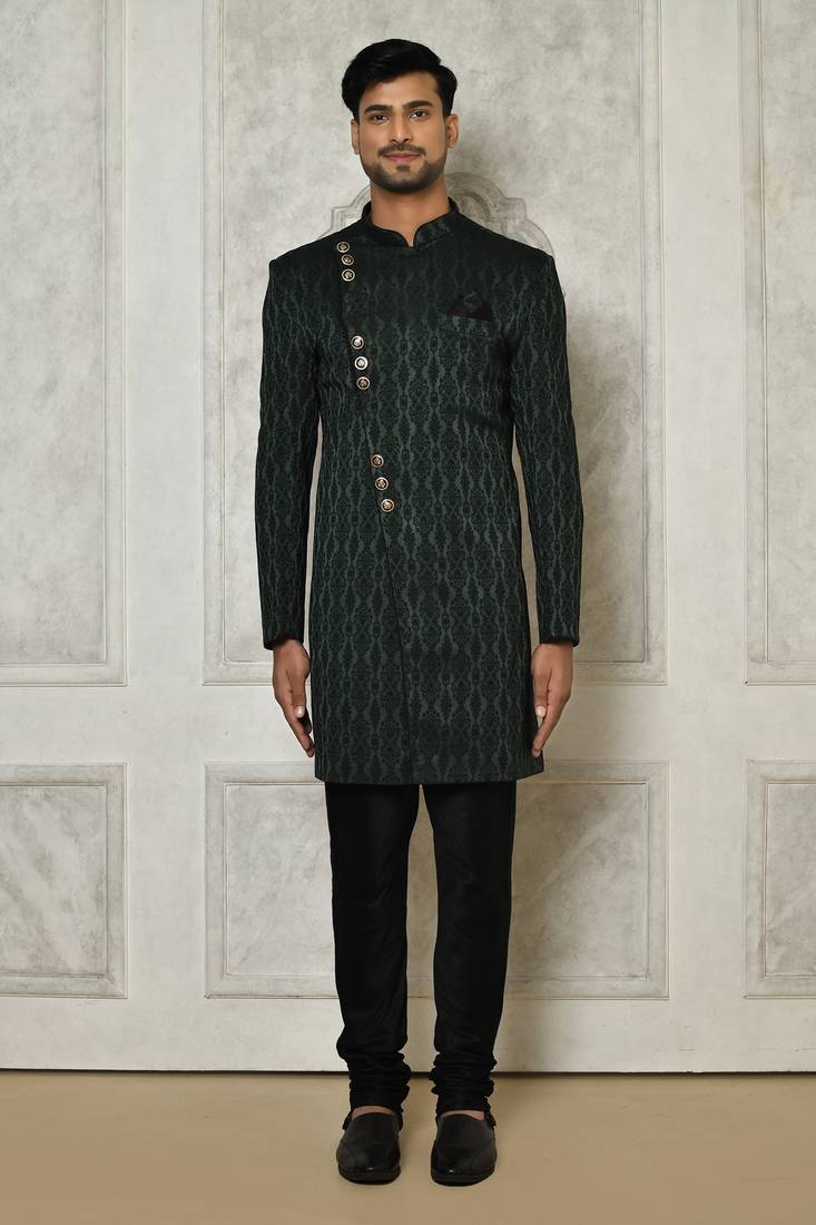 Bottle green indo western with  pattern work