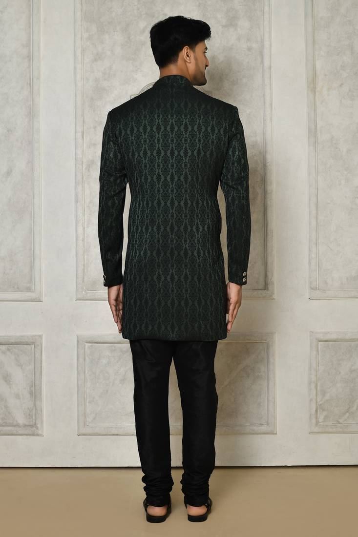 Bottle green indo western with  pattern work