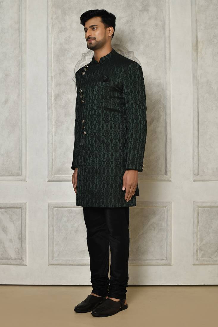 Bottle green indo western with  pattern work