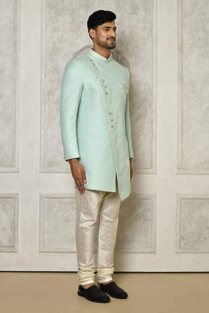 Mint green indo western with  pattern work