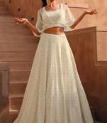 White Real Georgette Heavy Thread Embroidery With Sequins Work Lehenga Choli With Jacket