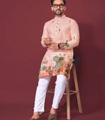 Elegant Peach Rayon Kurta with Raymond Cotton Pajama & Crochet Detailing