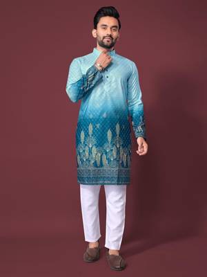 Blue kurta material  rayonpyjama fabric  raymond cotton crochet work kurta pajama 2
