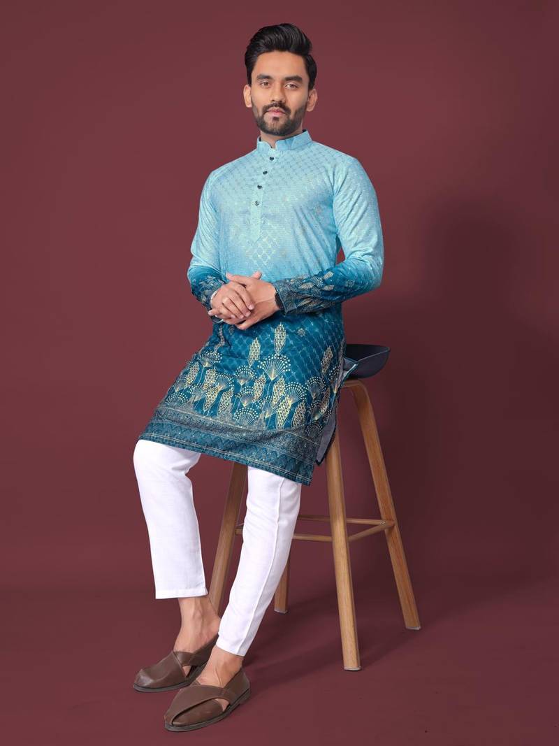 Blue kurta material  rayonpyjama fabric  raymond cotton crochet work kurta pajama