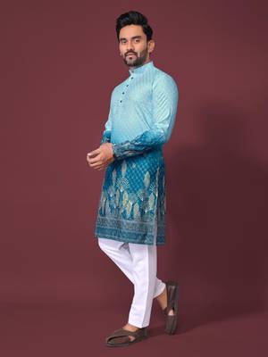 Blue kurta material  rayonpyjama fabric  raymond cotton crochet work kurta pajama 1