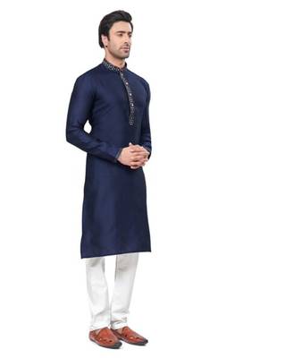 Blue jacquard embroidery work kurta pajama 2