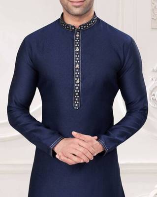 Blue jacquard embroidery work kurta pajama 3