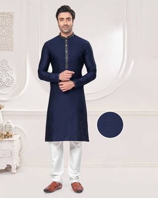 Blue jacquard embroidery work kurta pajama 1