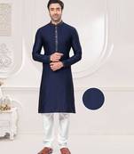 Blue jacquard embroidery work kurta pajama