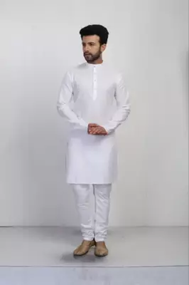 White cotton plain kurta pajama 1