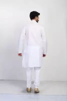White cotton plain kurta pajama 2