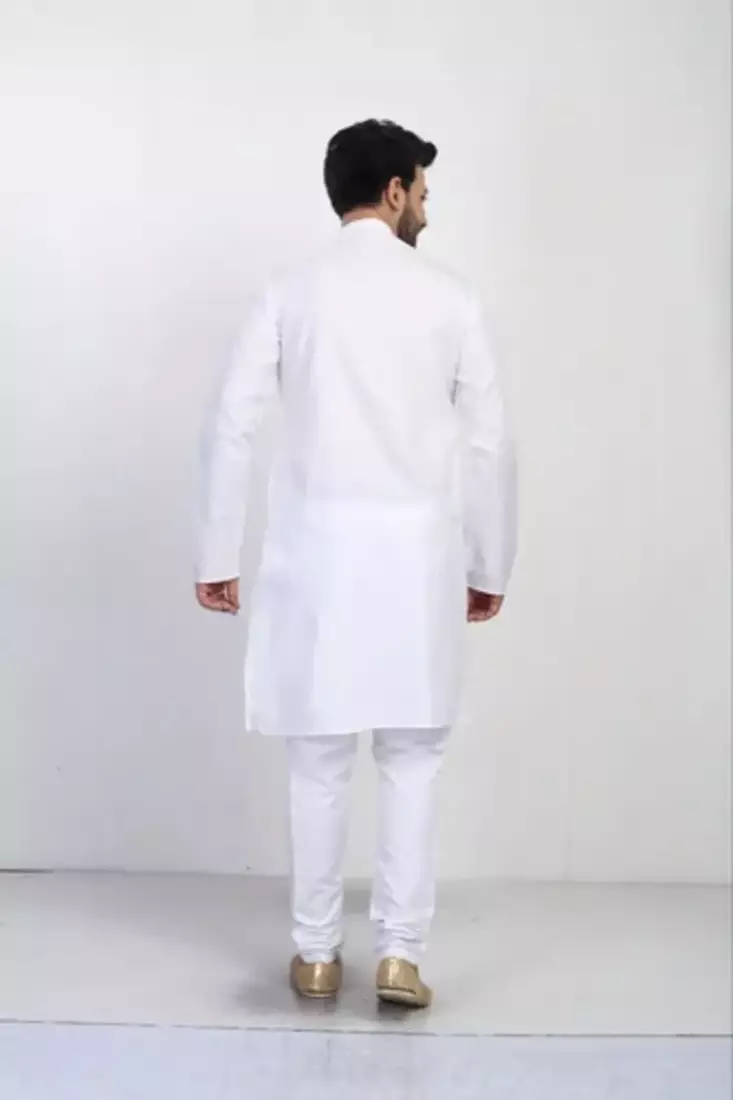 White cotton plain kurta pajama