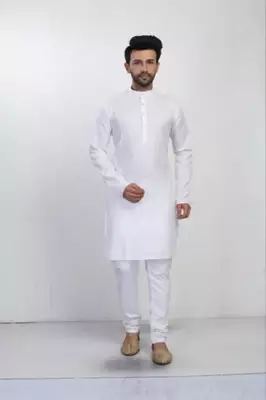 White cotton plain kurta pajama 3