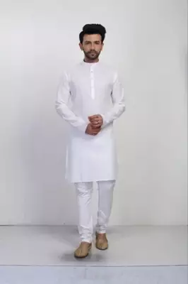 White cotton plain kurta pajama 4