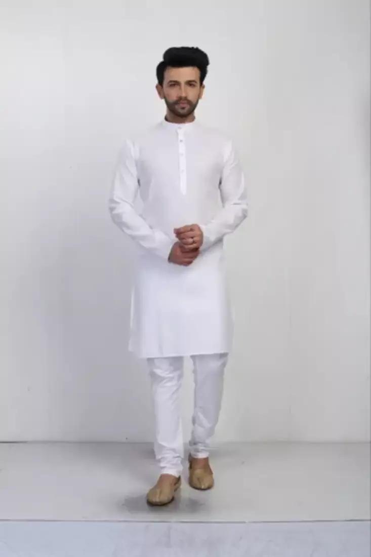 White cotton plain kurta pajama