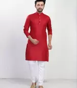 Red cotton plain kurta pajama
