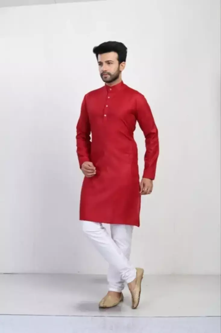 Red cotton plain kurta pajama