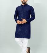 Blue rayon chikan work kurta pajama