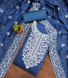 Women's Royal Blue Chanderi Cotton White Embroidered Lucknowi Chikankari Salwar Suit Dress Material