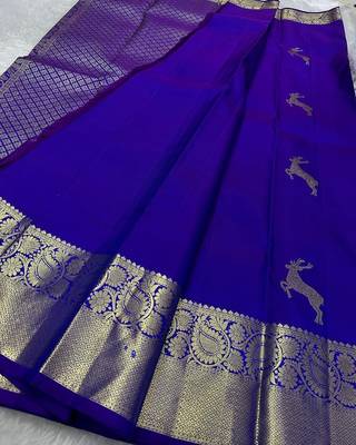 Royal Blue color silk blend sarees with blouse 1