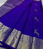 Royal Blue color silk blend sarees with blouse